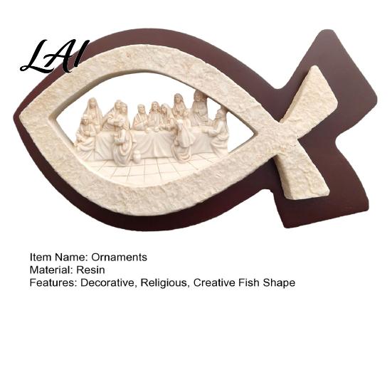 Religious Table Decor Fish Shape Last Supper Scene Statue Resin Sculpture Decorative Faith Unique Christian Gifts Art Ornament for Home Living Room