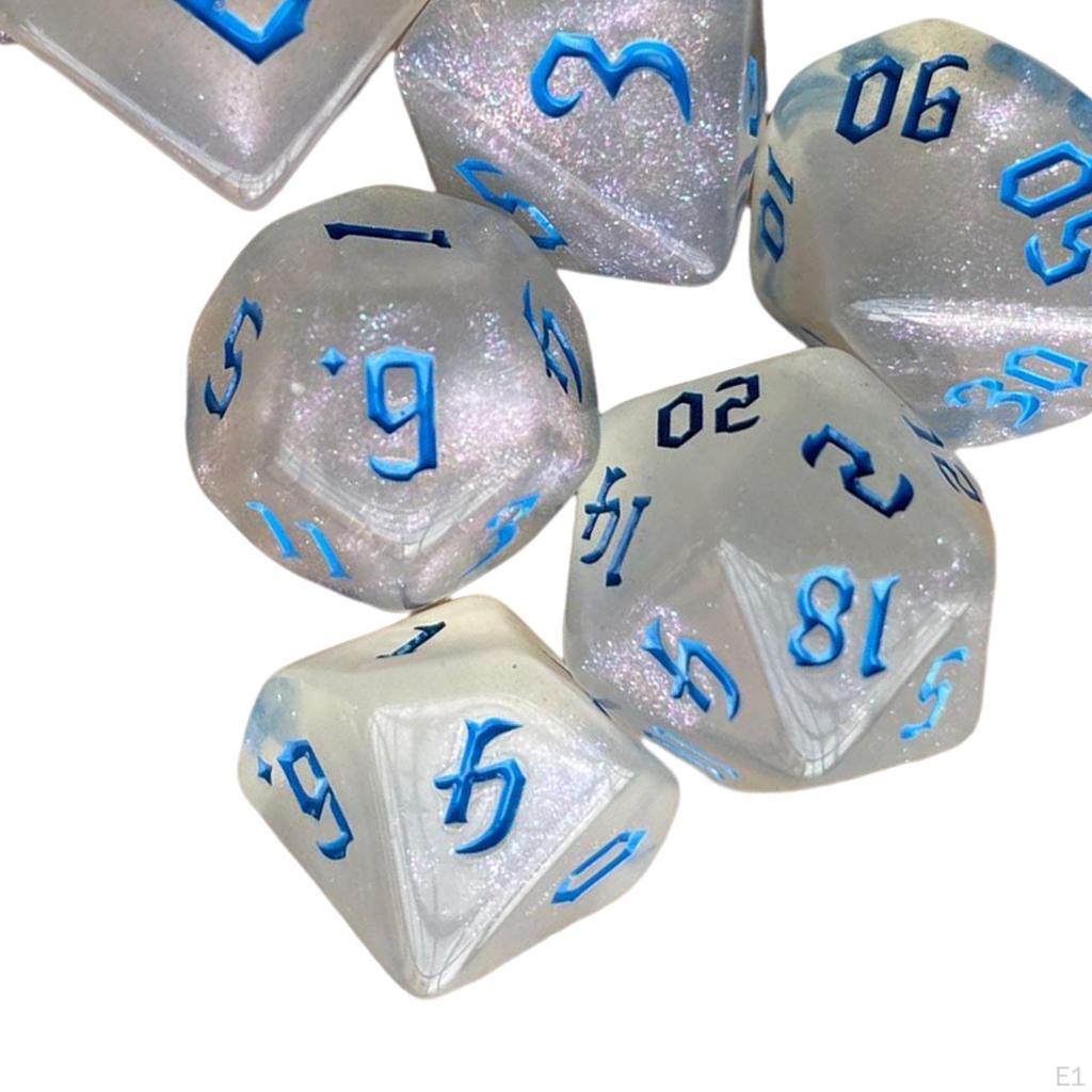Engraved Polyhedral Dices Set Transparent Multipurpose Wear Resistant Toys D8 D10 D12 D20 7Pcs Game