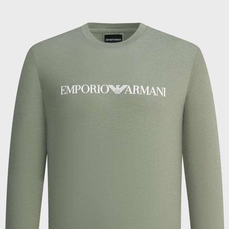 Emporio Armani FW23 Logo Print Loose Fit Crew Neck Long Sleeve T-Shirt Men Tops Green 8N1TN8-1JPZZ-0598