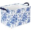 Blue Floral Storage Basket Vintage Flower Collapsible Canvas Organizer Fabric Storage Bin with Handle for Shelf Closet Home Organizer Decor, 15" L X