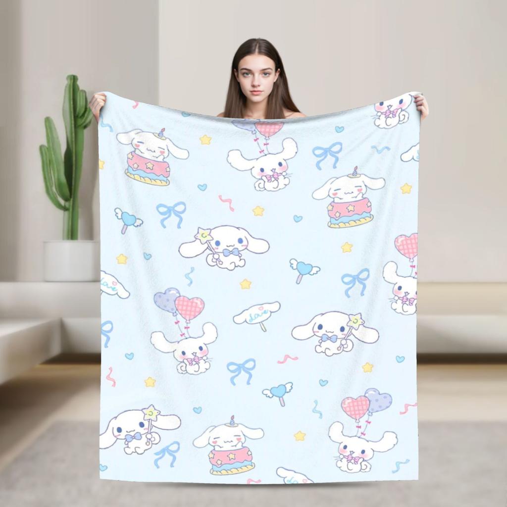 Cinnamoroll Decken Cartoon Flanell Großartige Atmungsaktive Überwurfdecken für Bett Sofa Dekoration