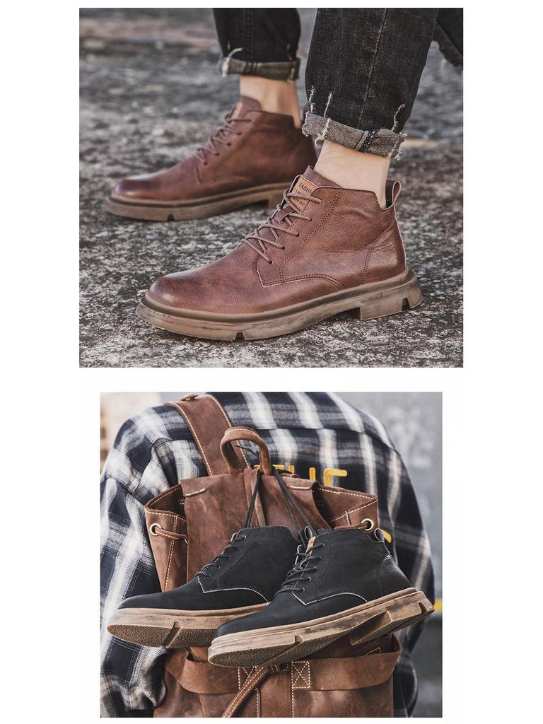 Men's Mid-Cut Leather Martin Boots - British Style Casual Spring/Autumn Work Shoes