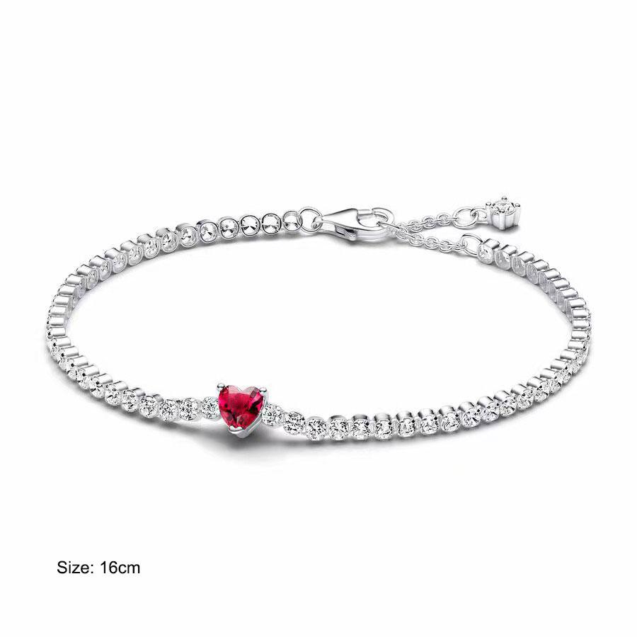 New 925 Silver Charm Sparkling Red Heart Halo Bead Fit Red Heart Necklace For Women G Ift Fine Jewelry Diy