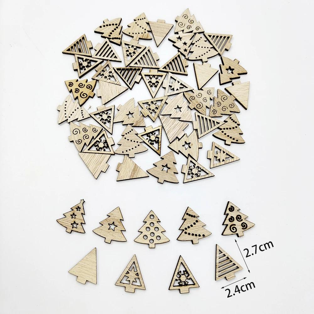 50Pcs Mixed Christmas Wood Chips Christmas Wooden Decoration Snowflake Chips Elk Xmax Tree Ornament Christmas Diy Craft Supplies