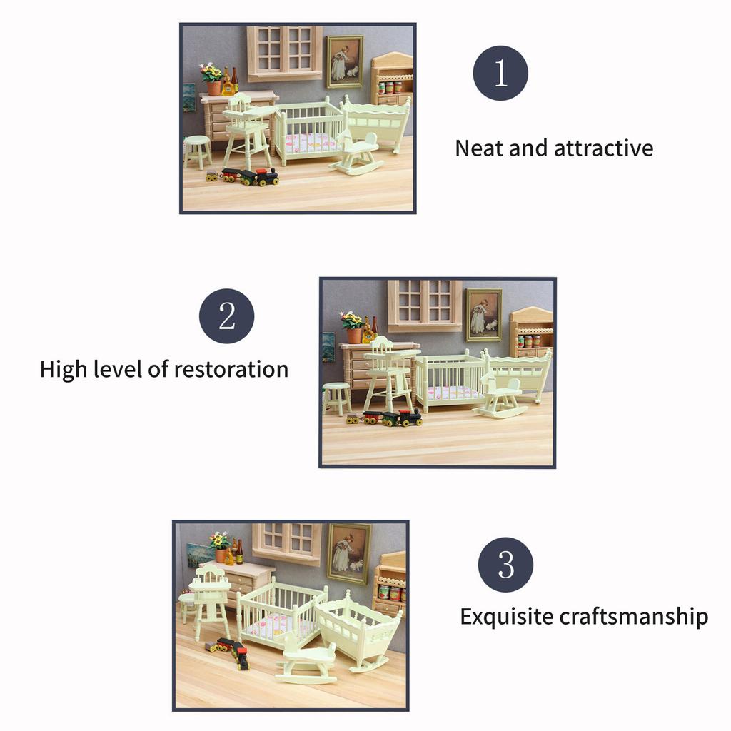 Miniature Baby Crib 1:12 Scale Dollhouses Furniture Nursery Bed Wooden Mini Cradle Dollhouses Accessories House Bed