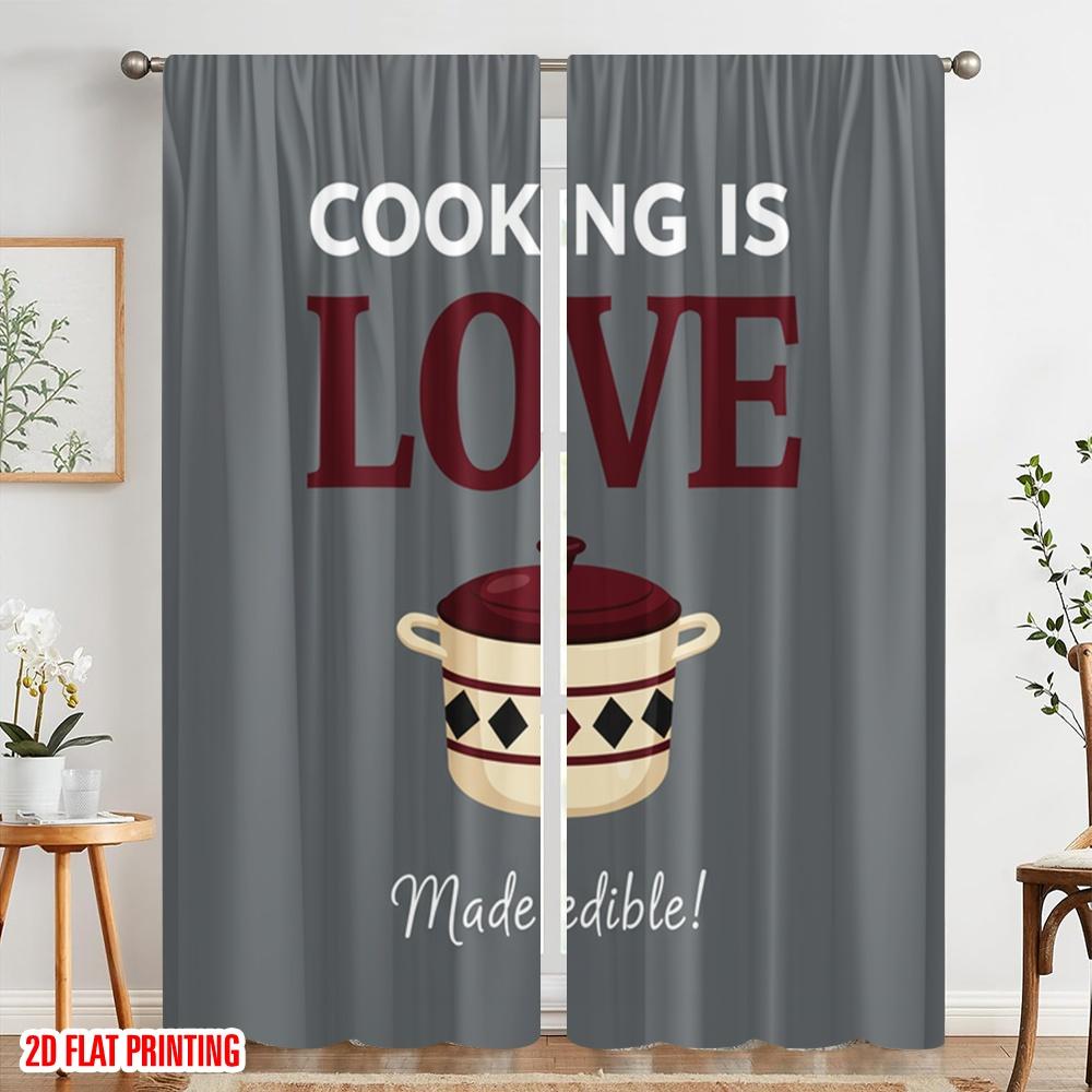 2pcs 2D flat printing Drapes Cooking Love Kitchen Polyester Without Electricity 0 Perfect for Holiday Parties Home Decor
