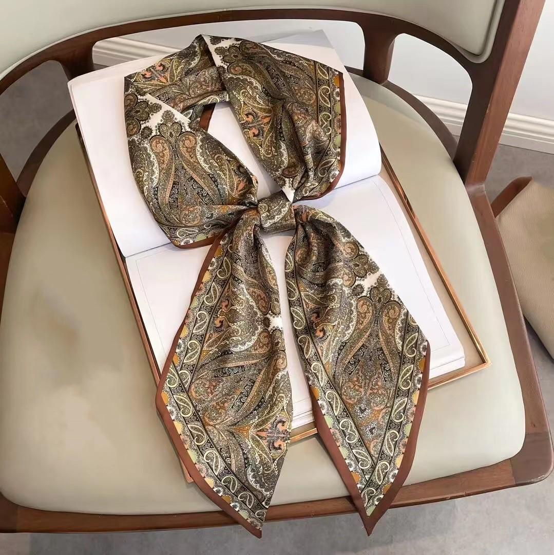 Schal im koreanischen Stil mit großem diagonalem Kaschmir-Print - Damen High-End gestreifter Sommer-Bandschal 13X145cm
