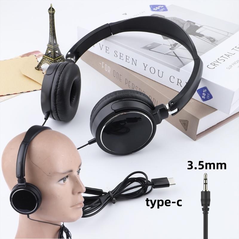 1Pcs 3.5mm/Type C Bass Stereo Headphones Foldable Adjustable Headband Wired Headphones For Mobile Phone And Computer