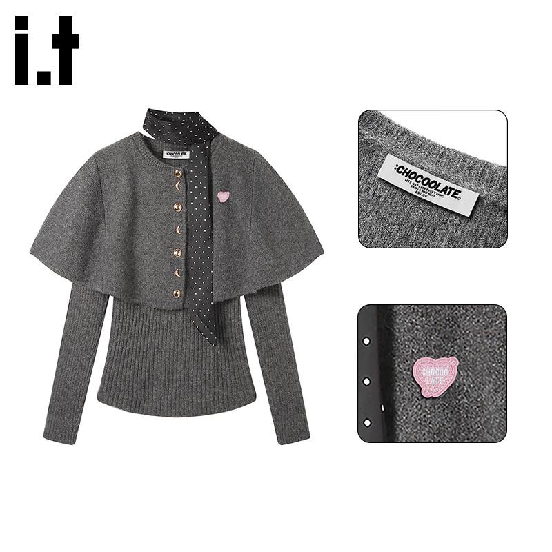 Women s Faux Two-Piece Cape Knit Sweater One Size