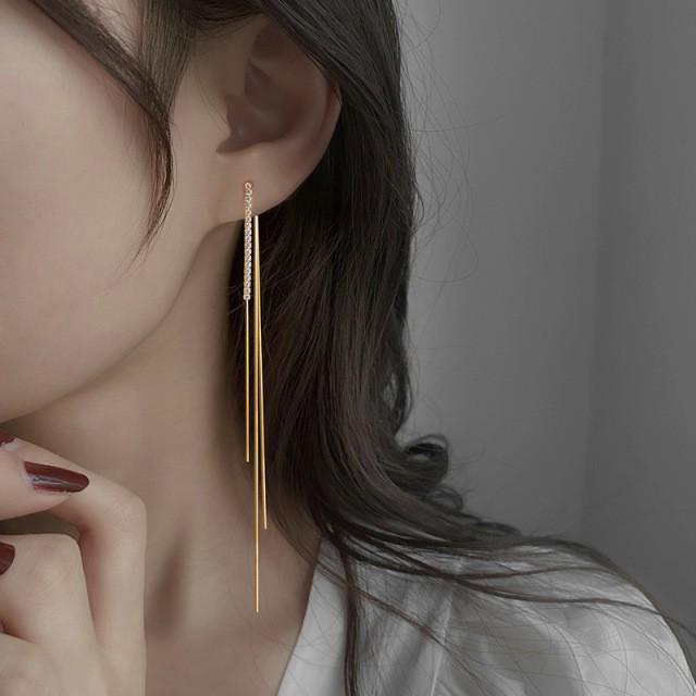 S925 Silver Geometric Tassel Stud Earrings: Fashionable Korean Style, Elegant Design, Versatile for Women