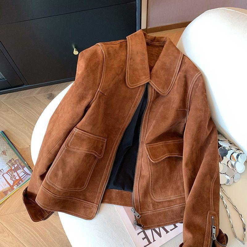 

Women s Autumn New Style Vintage Fashionable Slim-fitting Short Jacket with Lapel Coat 2XL