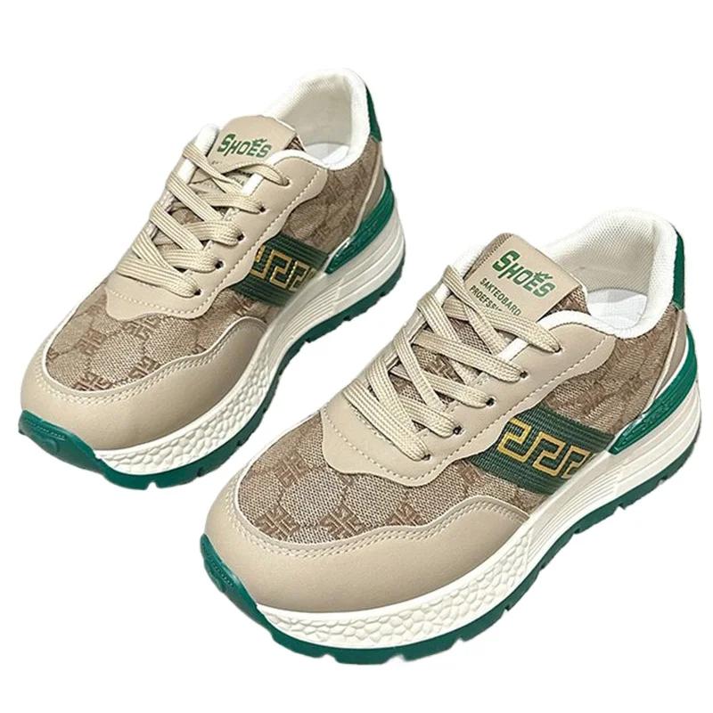 

Women Wedge Sneakers Lace-up Breathable Sport Shoes Casual Platform Female Footwear Ladies Vulcanized Shoes Zapatos De Mujer 35 зелёный