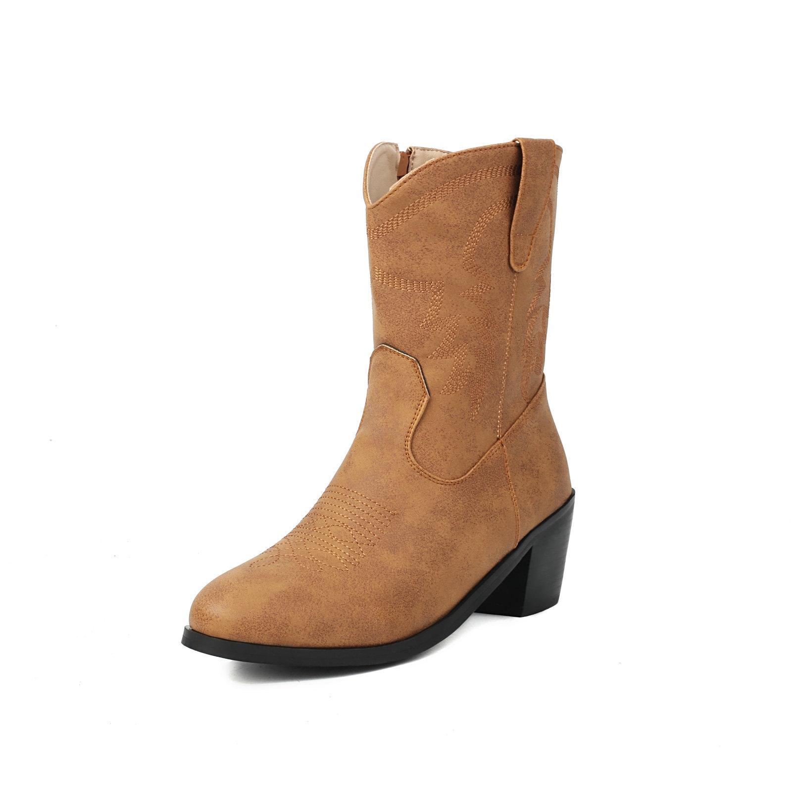 

Cowboy Winter Boots for Women Ankle Boots Wide Calf Leather Heels Shoes 2025 48 жёлтый