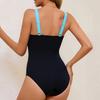 New swimsuit female sexy one-piece swimsuit drawstring gathering V-neck contrasting color printing adjustable shoulder strap swimsuit