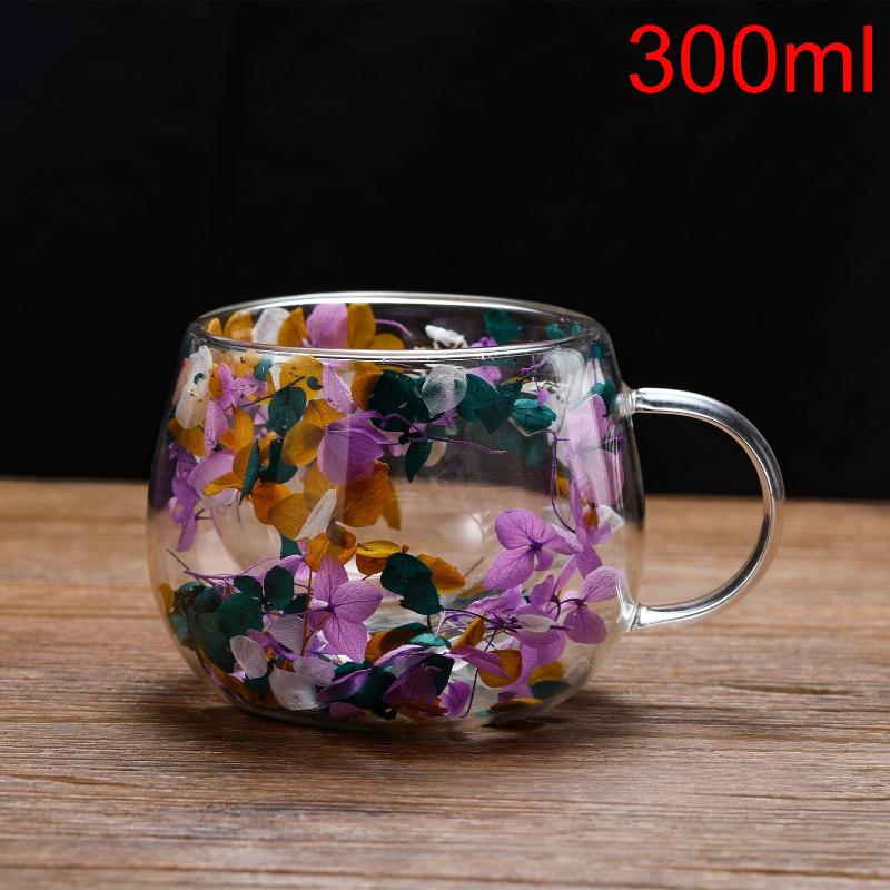 1Pcs Dried Flower Decorative Milk Tea Cup 150/300Ml Double-Layer Dried Flower Glass Cup High Temperature Resistant Coffee Cup