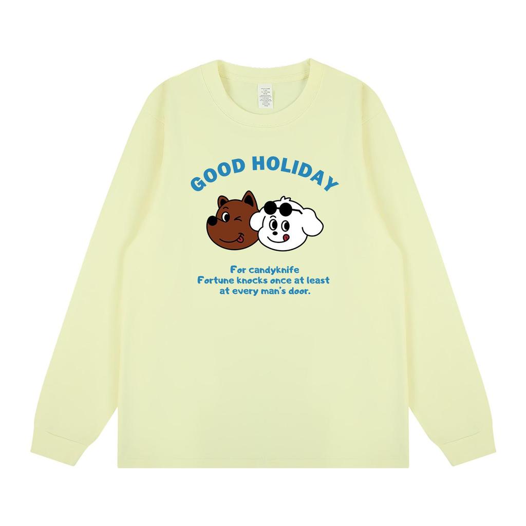 Korean Style Cartoon Print Cuffed Long Sleeve T-shirt - 2024 Student Bestie Collection