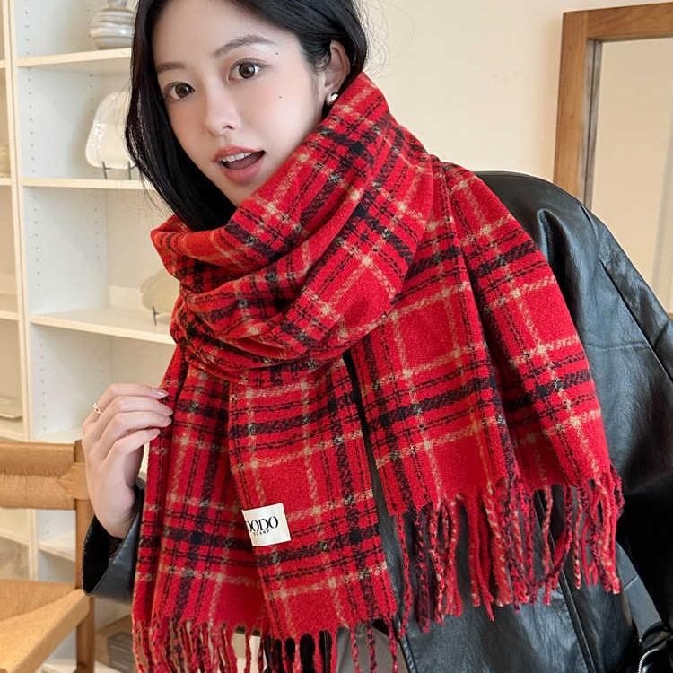 Xin Bang Bang Szalik Kobieta Zima Ciepły Kratka Szyja Para Szal Vintage Kratka Pogrubiony