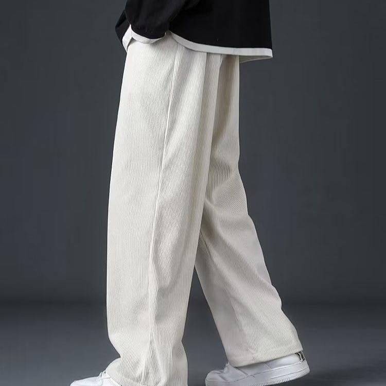 Men's Corduroy Thicken Casual Trousers Loose-fit Straight-leg Fleece-lined  Autumn Winter Warm Sport Pants