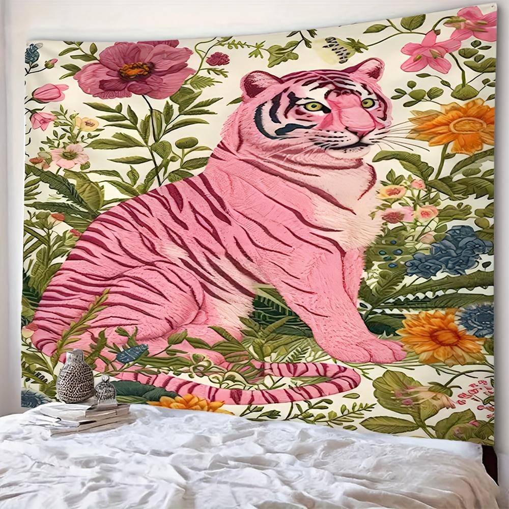 Pink tigerpatterned design Digital printing polyester wall tapestry suitable for use living rooms bedrooms offices bars party