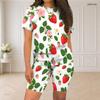 Women Plus Size White Floral Printed Round Neck Short Sleeve Top Fitted Shorts Two Piece Set