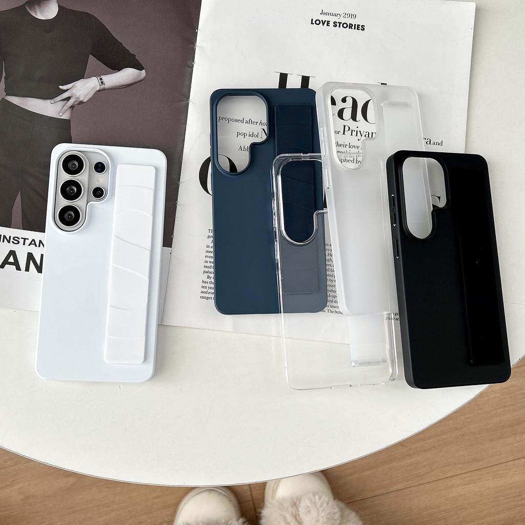 Luxury Silicone Elastic Wrist Strap Phone Case For Samsung S26 S25 Edge S24 S23 Ultra Plus Shockproof Matte Hard PC Back Cover