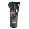 Wooden Handle Silicone Kitchen Utensils 12-Piece Set Nonstick Cooking Spatula Spoon Heat-Resistant Silicone Kitchen Tools Set
