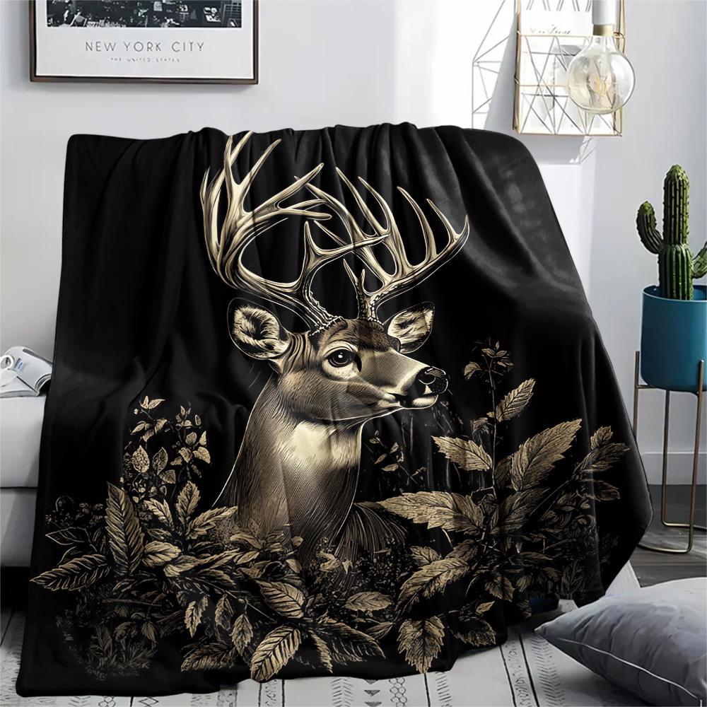 Deer Print Flannel Blanket, High Quality Comfortable for All Seasons, Home Decor, Warmth and Comfort, Perfect for Christmas Gifts