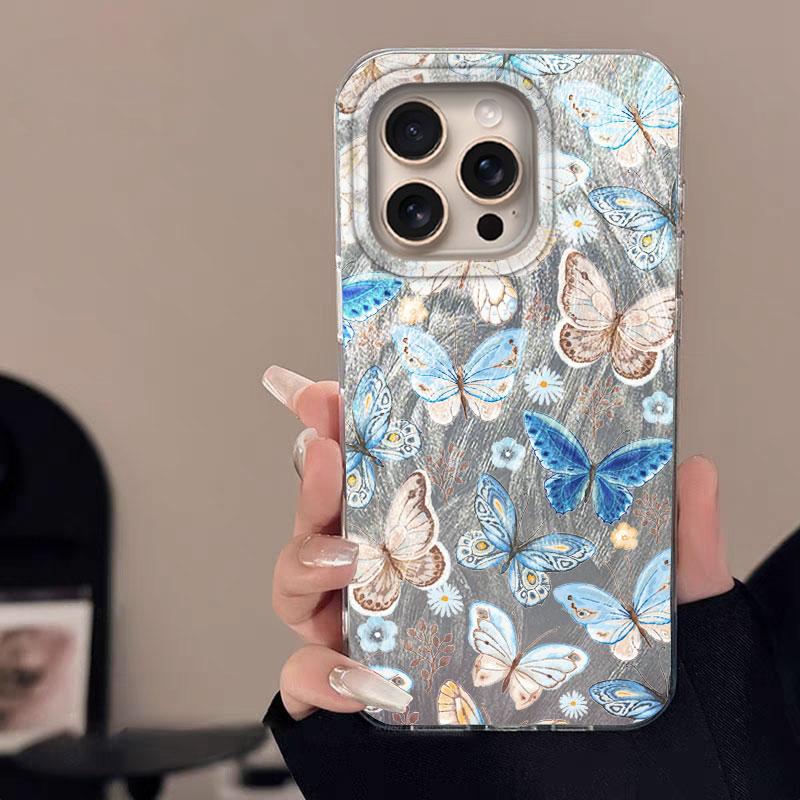 Case For IPhone 16 16 Pro Max 5G Phone Cover Graffiti New Pink Love Butterfly Knot Rose Patterns Luxury Bumper For IPhone 16