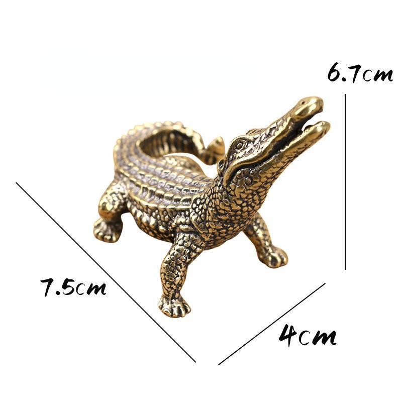 Antique Bronze Crocodile Miniature Figurines Vintage Brass Mini Alligator Statue Desk Ornaments Home Feng Shui Decor Crafts