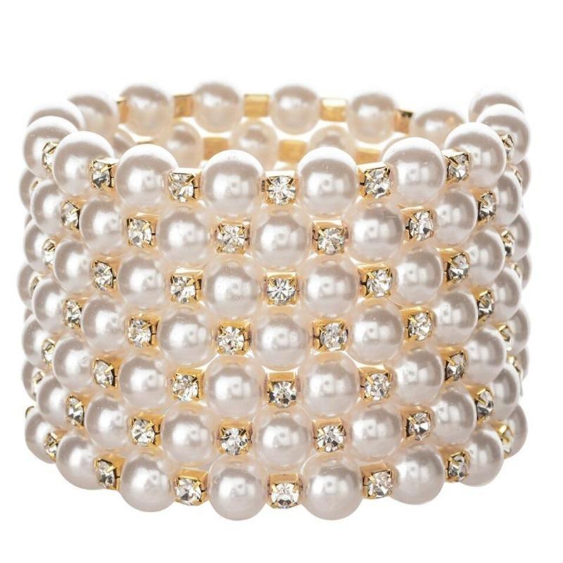 A52E Artificial Pearl Bracelet 7 Rows Pearl Elastic Bracelet Multilayer Bracelet