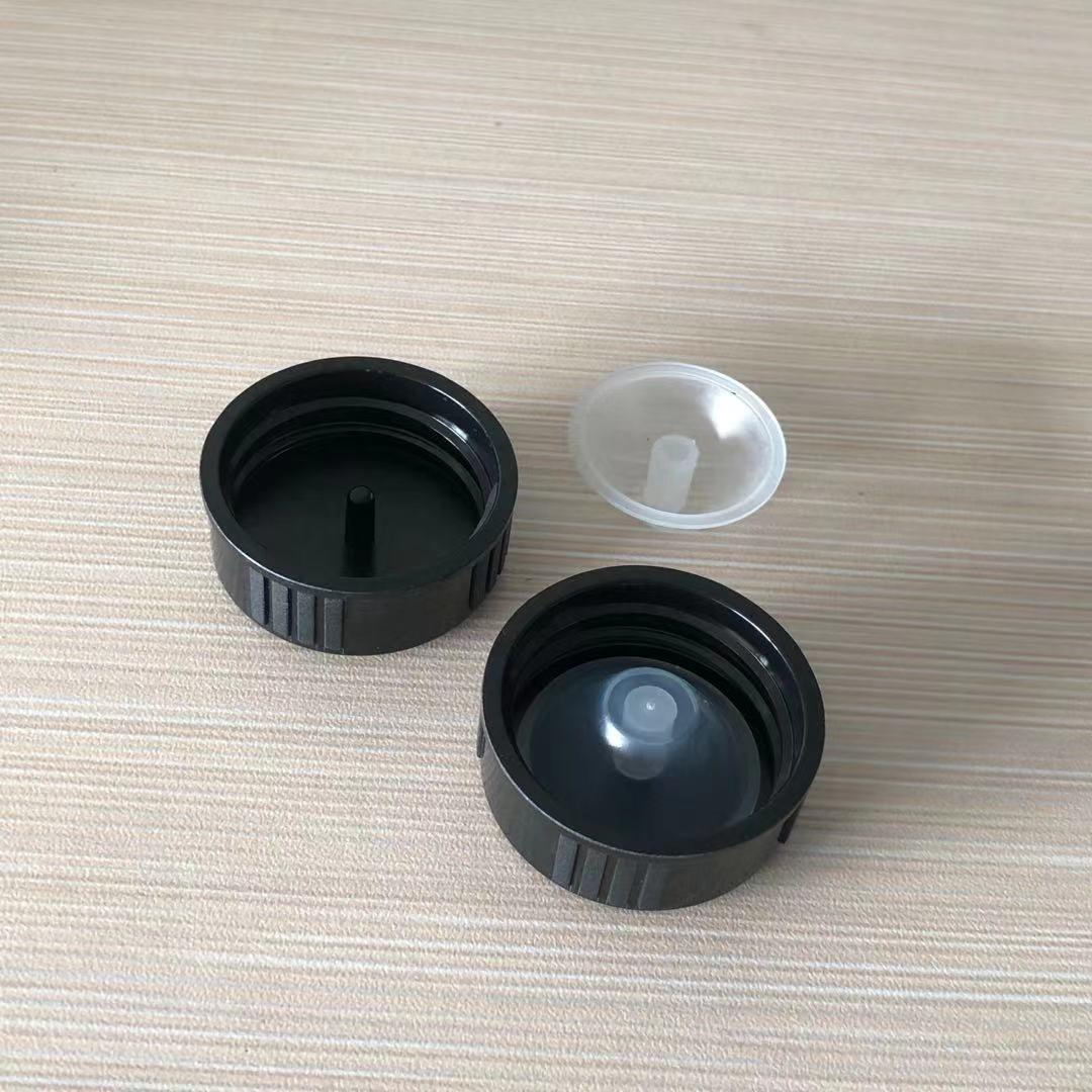 Cork Wood Cone & Phenolic Resin Lid for Essential Oil and PP Bottles, Sizes 18-28. 18mm Tooth; Black; PP