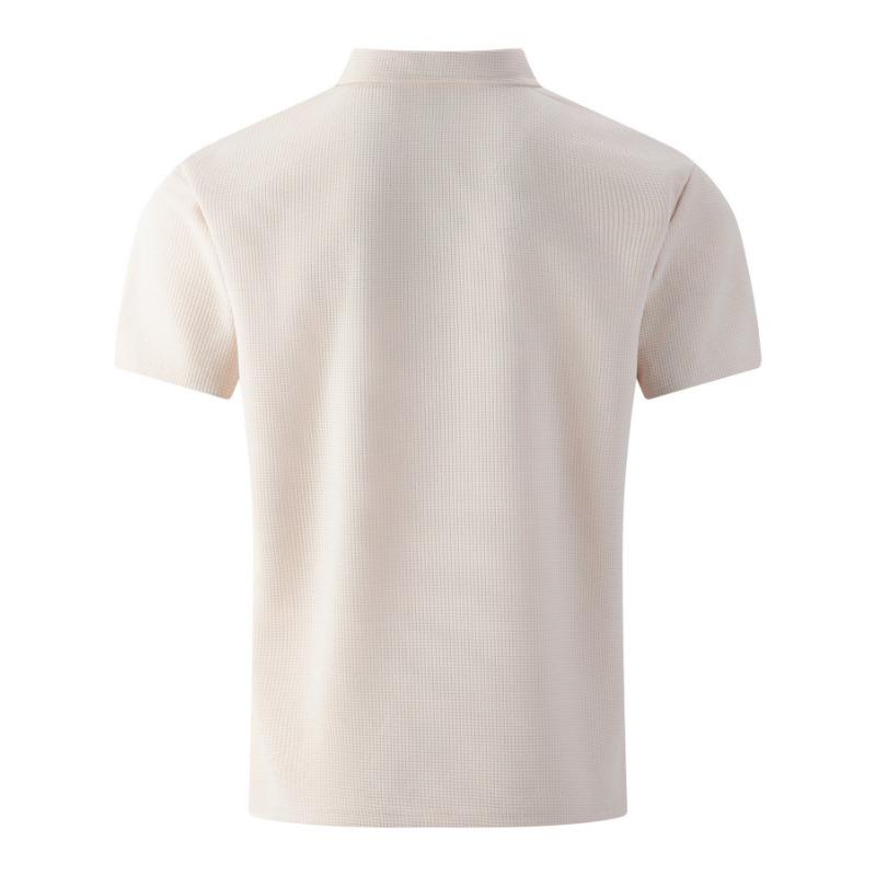 Mens Short Sleeve Waffle Knit Polo Shirt With Double Pockets
