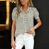 Women’s Check Short Sleeve Blouse with Button Front Puff Sleeves Collared Neck and Loose Fit Casual Top