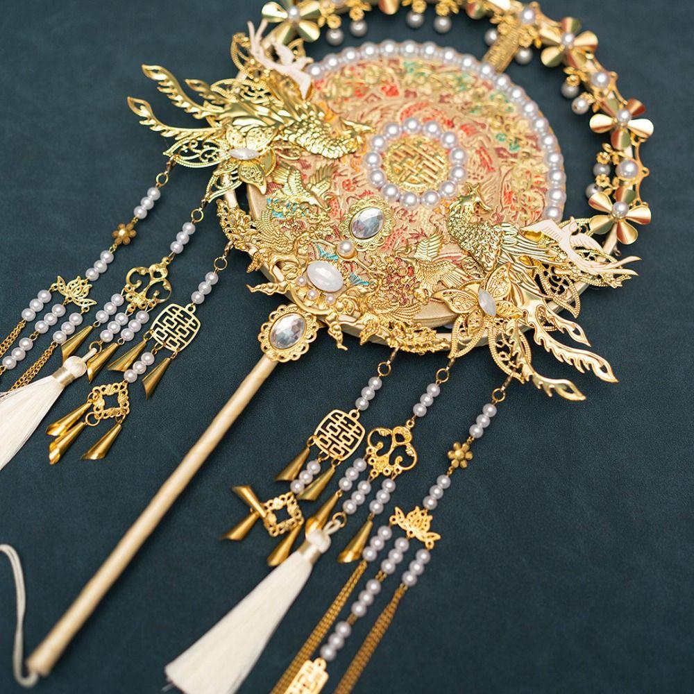 Phoenix Pattern Face Cover Fan Chinese Style Decorative Fan Elegant Bridal Group Fan Hanfu Party