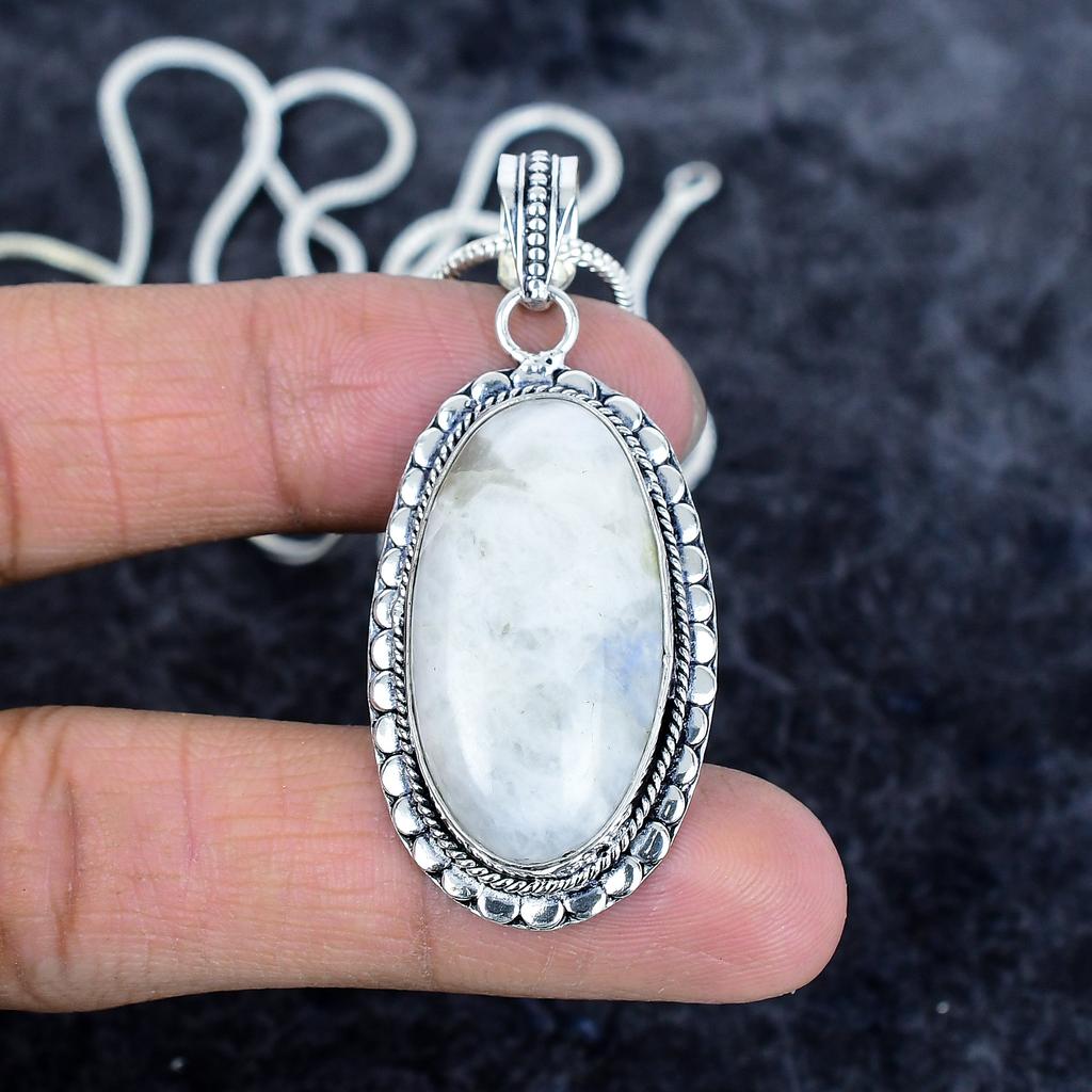 Rainbow Moonstone Gemstone 925 Sterling Silver Jewelry Pendant 2.25" M-2970