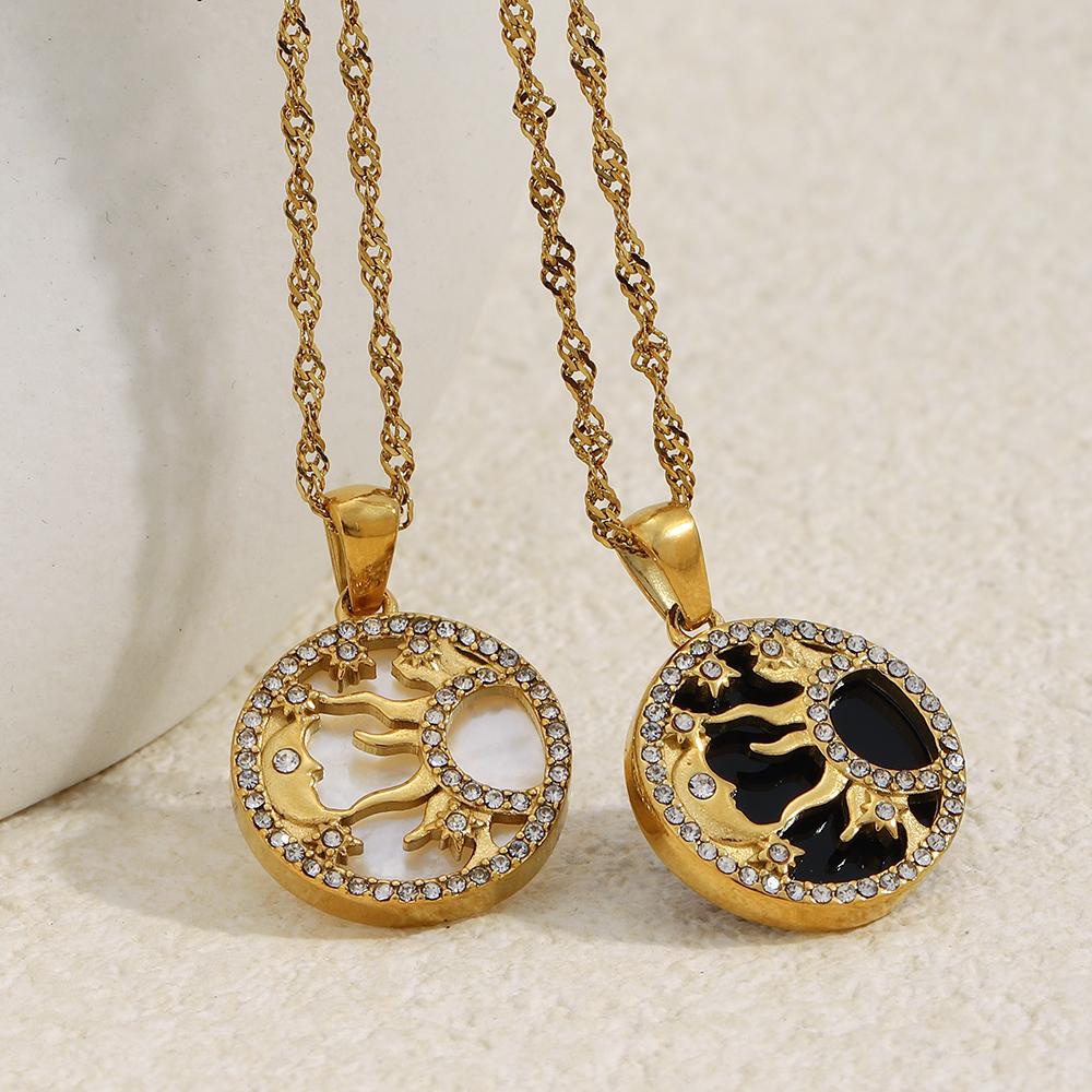 MamacitaSlay 316L Stainless Steel Shell Zircon Sun Pendant Necklace 18K Gold Plated Waterproof Jewelry Women's Creative Necklace