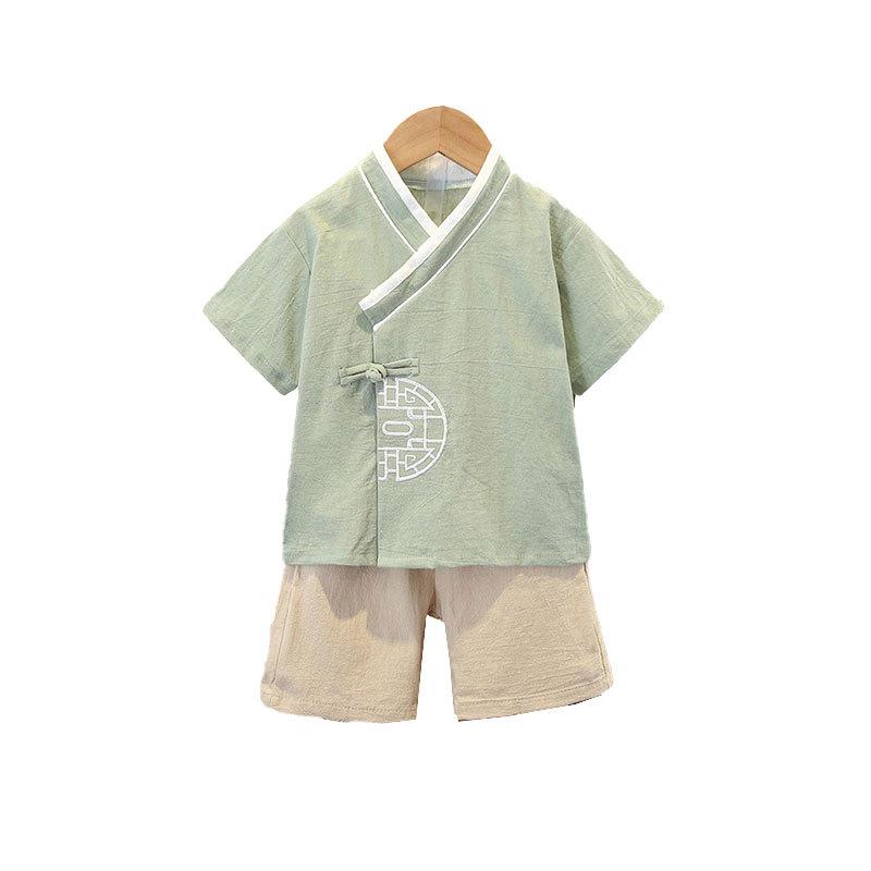 Kids Summer Hanbok Two-piece Suit Boys Girls Short-sleeved Chinese Style Tang Suit Thin Breathable June 1 Performance Show Clothes Set