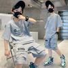 Sommer Kinder Jungen T-Shirt + Shorts 2-teiliges Set Buchstabendruck Kinder Teen Lose Bequeme Sport Freizeitkleidung 4-14 Jahre alt