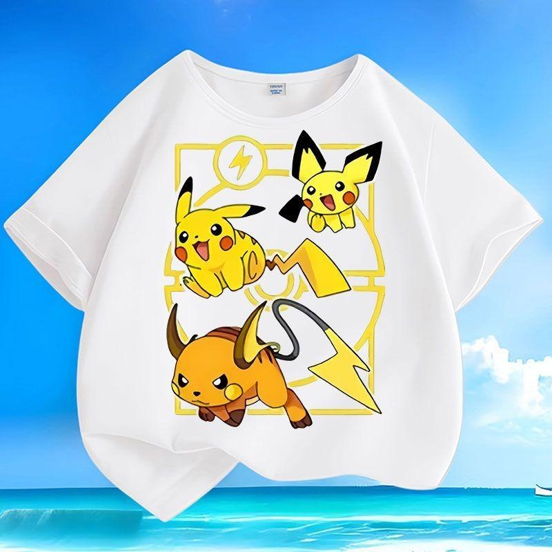 Sommer Trend Pikachu T-Shirts | Neu eingetroffen | Lockere Rundhals Kurzarm Oberteile für Klein- und Mittelkinder