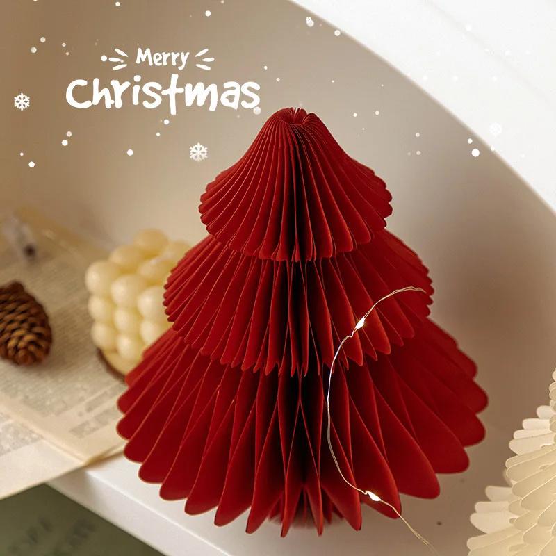 Foldable Paper Holiday Tree Ornament 3D Honeycomb Christmas Tabletop Centerpiece for Home Party Seasonal Decor