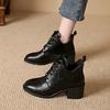 Plus Size Pointy Toe Lace-Up Boots,Chunky Mid Heel Retro Martin Boots for Women
