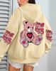 Women's Pink Love Kiss Letter Print Hoodie - Autumn Casual Loose Fit Fleece Pullover with Pocket.