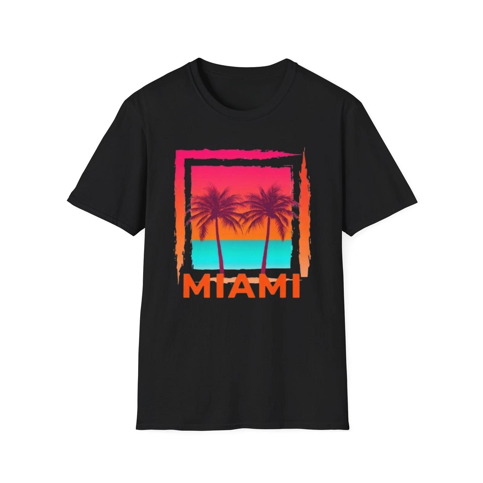 

Vintage Miami Florida Sunset Shirt Men s and Women s Summer T-shirt Beachwear Vacation Shirt Gift Fashionable Men s Clothing S