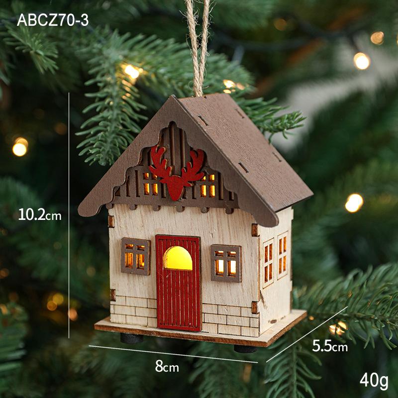 Christmas LED Light Wooden House Luminous Cabin Merry Christmas Decorations for Home DIY Xmas Tree Ornaments Kids Gifts New