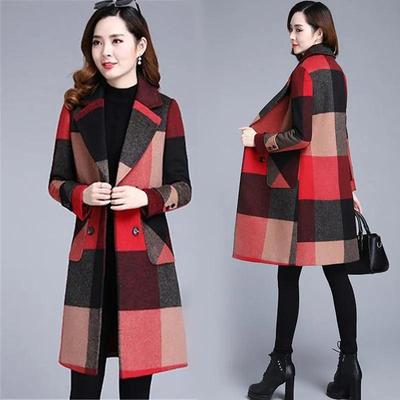 Plus Size 2025 Winter Woolen Coat - Thick Padded, Color Block, Korean Style, Versatile Over-the-Knee Mid-Length Outerwear for Women