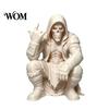 Unique Desktop Sculpture Crouching Hooded Devil God Figurine, Decorative Ornament with Skull Mask & Muscle Lines, Hip Figure Hop Gothic Rocker Statue