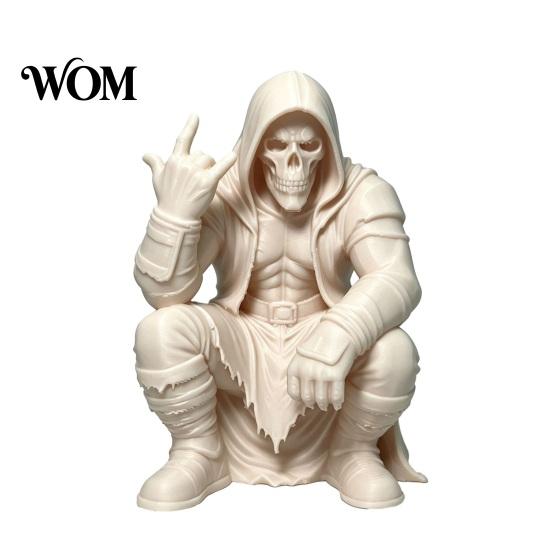 Unique Desktop Sculpture Crouching Hooded Devil God Figurine, Decorative Ornament with Skull Mask & Muscle Lines, Hip Figure Hop Gothic Rocker Statue