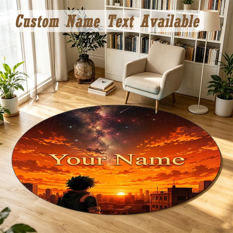 Round Rug Custom NameMy Hero Academia Pattern Non Slip Carpet Home Floor Decor