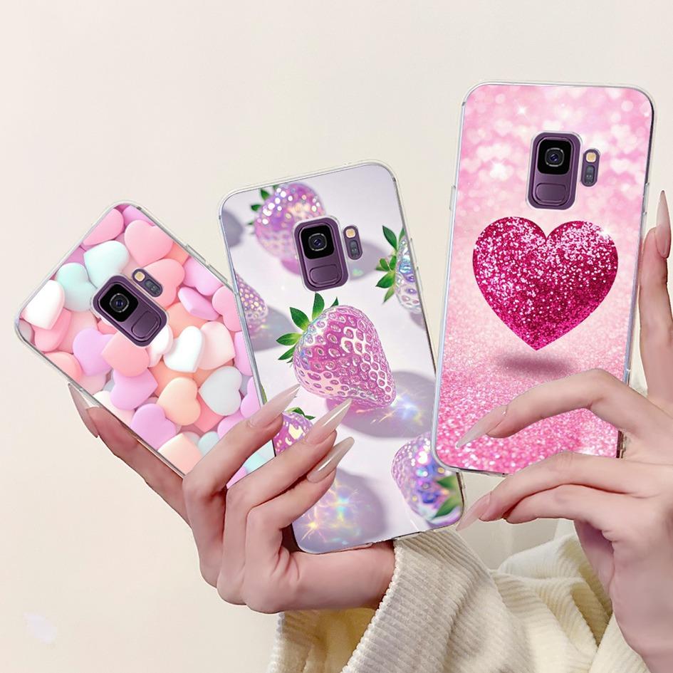 For Samsung Galaxy S9+ S9 Plus Case SM-G965F Cute Love Heart Strawberry Soft Silicone Cover on Samsung S9 S 9 SM-G960F TPU Coque