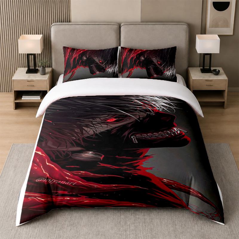 3-teiliges Bettwäsche-Set, Tokyo Ghoul 1 Bettbezug und 2 Kissenbezüge, Bedruckte Bettwäsche Dekoration für Gästezimmer